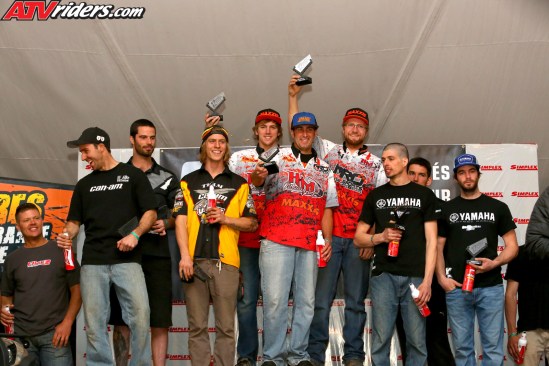 2014 12 Hours of La Tuque ATV Podium (left to right) Canada’s Can-Am Team (2nd), United States' H&M Motorsports / Pro Motorsports #495 Team (1st), Yamaha’s French/Canadian Team (3rd)