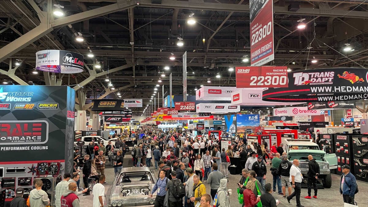 SEMA show booth and visitors