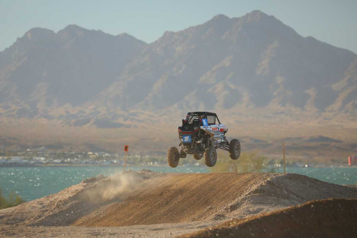 UTV in a trail with a view on the mountain